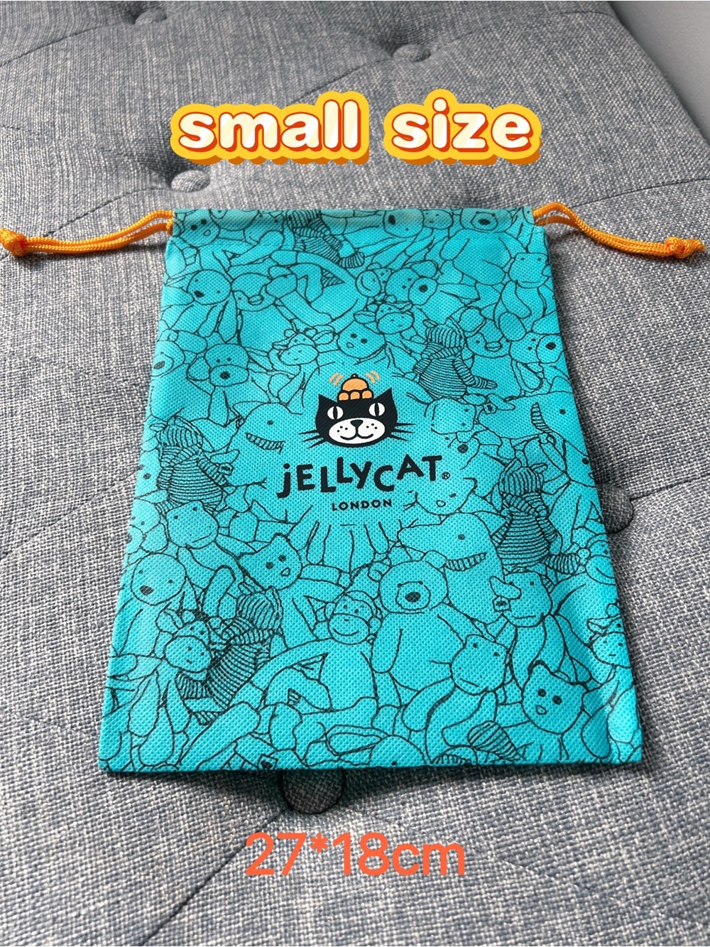 Jellycat turquoise pouch with orange drawstrings -Brand New small size